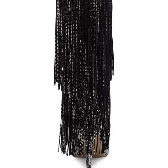 INC Womens Black Slip Resitant Fringed Ishani Pointed Toe Block Heel Boots 6.5 M - Picture 2 of 10